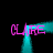 A static image shows four instances of the word 'CLARE' in pink text surrounding a cyan hourglass shape on black background.