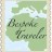 Pixelated green landscape with light blue sky, featuring handwritten text 'Bespoke Traveler' in dark green script across the center.