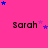 Pink background with repeated 'Sarah' text and scattered blue and purple stars in a