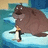 Pixelated image of a large brown bear and a small penguin on ice with cyan text reading 'Guess who' and 'tip and dish are... MEEEEEE'.
