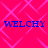 Static image with bright pink background and light purple geometric pattern, displaying four instances of blue text "WELCHY" in a