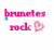 Pink 'brunetes rock' text with a pink heart icon, animated color changes on letters and background elements.