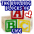 Pixelated image of alphabet blocks with 'THE BUILDING BLOCKS OF LIFE' text and a heart symbol changing color across frames.
