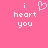 Pixelated pink background with white text 'i heart you' and a pixelated heart symbol above the word 'heart'.