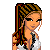 Pixel art contact sheet showing multiple views of a cartoon female character with braided hair, white crop top, and black pants, including full-body, torso, legs, and side profile frames.