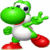 Pixelated green dinosaur with red shoes and white belly stands in a dynamic pose, one arm extended forward.