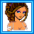 A pixelated buddy icon featuring a cartoon woman with brown hair and purple eyeshadow on the left, next to a blue background with white clouds displaying the text "Definitely my style!!" on the right.