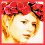 six pixelated showing a person with red hair accessories and changing facial expressions, one displaying text