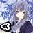 Pixelated anime-style character with light purple hair and blue eyes, wearing dark clothing, holding a black and white '3' symbol against a blue sky background.