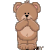 A 4-frame animated contact sheet of a pixelated brown teddy bear with pink heart props in various poses against a gray background.