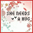 six pixelated images showing "SHE NEEDS A HUG" text with a heart symbol, each frame displaying different red coloration on the word "NEEDS" against a floral background