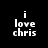 Black background with white pixelated text reading 'i love chris' arranged in three lines, displayed across four identical