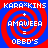 Four identical pixelated arranged in a , each showing red and blue spiral patterns with white text reading KARA×KINS AMAYEEA = OBBD'S