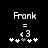 Pixelated text 'Frank' above equals sign and number 13, with five heart symbols below on black background.