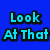 Pixelated image with blue background displaying 'Look At That' and 'SMILE!!!' text above a smiling person's face.