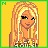 Pixel art contact sheet of a blonde female character in various poses and close-ups with Louis Vuitton branding elements on yellow background.