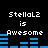 Pixelated text displays 'StellaL2 is Awesome' with blue audio waveforms beneath, alternating between two distinct waveform patterns on a black background.