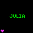 Green text 'JULIA' appears above pink heart stacks of varying heights on a black background with a gray rectangle in the bottom right.