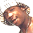 Pixelated close-up of a person's face with visible eye, nose, and mouth details against a white background.