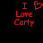 Red pixelated text and heart symbol on black background, with one version showing a heart icon replacing the word 'love' in 'I Love Cory'.