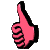 Pixelated pink thumbs-up hand gestures with black outlines on gray background, showing multiple views of the same icon.