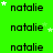 Green background with repeated 'natalie' text and white stars, some stars animated to appear or disappear.
