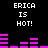 Pixelated text and audio visualizer bars on black background, with 'ERICA IS HOT!' repeated in white block letters above and below pink equalizer graphics.