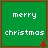 Green square with red border displays "merry christmas" text and small red star-like symbol at bottom-right corner.