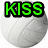 Four white volleyball icons with green text and one star-shaped icon with a volleyball on a colorful background.