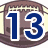 A static image of a brown football with white laces, overlaid by large blue numerals "13" on the left side.