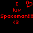 Red pixelated text and symbols on black background: 'I' above 'luv' with heart symbol, repeated twice, with 'Spaceman!!!!!Spaceman!!!!!' and '<3' below.