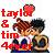 Pixelated icon shows two anime-style characters kissing, with red text reading 'tayl & tim' and a heart symbol above.