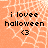 Orange background with white spiderweb pattern, black text reading "i lovee halloween" and a heart symbol below.