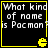Four identical display pixelated text and a yellow Pac-Man icon on black backgrounds with yellow borders