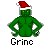 Four pixelated Grinch character frames with Santa hats and varying poses, each labeled with a different spelling of 'Grinch' text below.