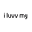Pixelated text and a dog image with red heart symbol on white background.