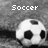 Black-and-white soccer ball icon with pixelated text overlays reading "Soccer," "Live it Love it," and "Play it!!" across three