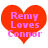 Two identical red heart-shaped icons with pink text reading 'Remy Loves Connor' displayed side-by-side on a white background.