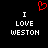 Red pixelated heart symbol above white text reading "I LOVE WESTON" on black background, duplicated side-by-side.