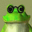 Pixelated green frog wearing black sunglasses with text "hi i'm your new teacher!" in blocky gray letters on a beige background.