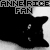 Static pixel art icon with text "ANNE RICE FAN" above a black star-like shape on gray and white background.