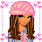 Pixel art buddy icon split into two sections: left shows a cartoon girl with long brown hair and pink beanie, right displays text "To CUTE FOR WORDS!!" inside a heart on bright pink background.