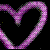 A static pixelated heart shape composed of purple and pink gradient pixels on a black background.