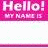Pixelated pink and white graphic with 'Hello! My Name Is' text above a name field displaying 'mrs.mitchel musso'