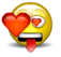 Yellow emoji face with red heart-shaped eyes and a black mouth, tongue sticking out in multiple variations of eye shapes.