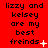 Red background with black pixelated text reading "lizzy and kelsey are my best freinds" in a , featuring animated white sparkles and dots that change position across frames