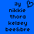 Blue background with black pixelated text listing names and a heart symbol, displayed in two identical side-by-side