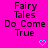 Bright pink background with repeated text "Fairy Tales Do Come True" and cyan heart symbols in a