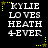 Black background with white text reading "KYLIE LOVES HEATH 4EVER" surrounded by yellow stars and dotted lines in a of six identical