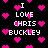 Black background with pink pixelated hearts and repeated white text reading "I LOVE CHRIS BUCKLEY" in a pattern